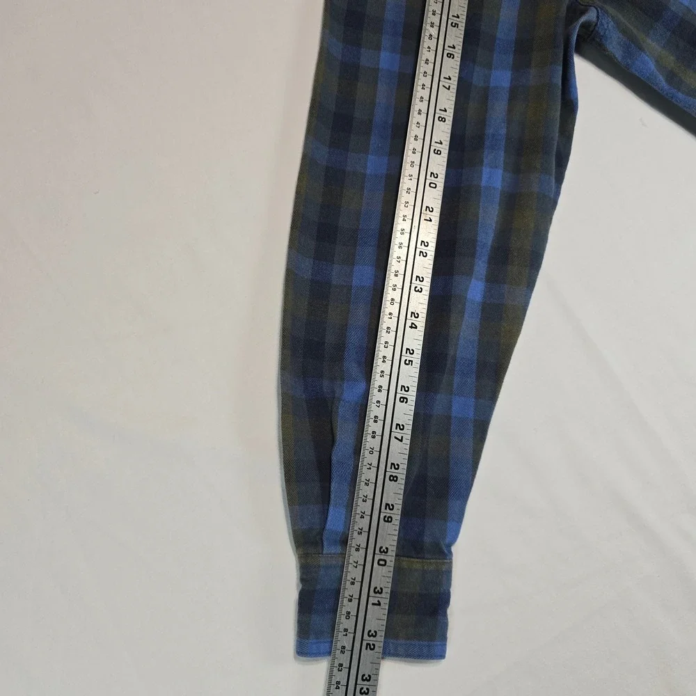 Smiths Workwear Mens Large‎ Flannel Shirt Blue Olive Green Plaid Long Sleeve L
